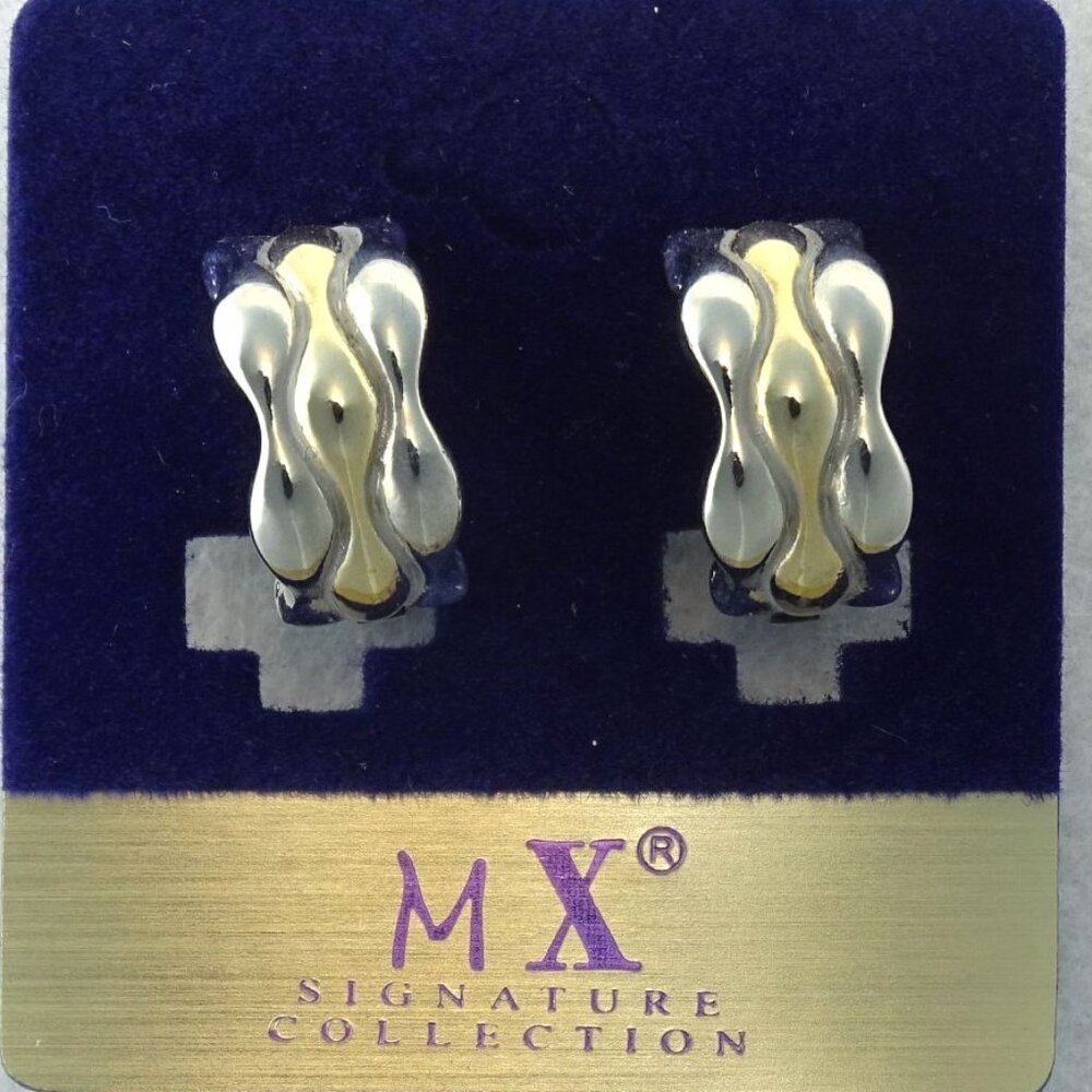 MX Signature Collection Two-Tone Silver & Gold Clip-On Earrings - Picture 3 of 3
